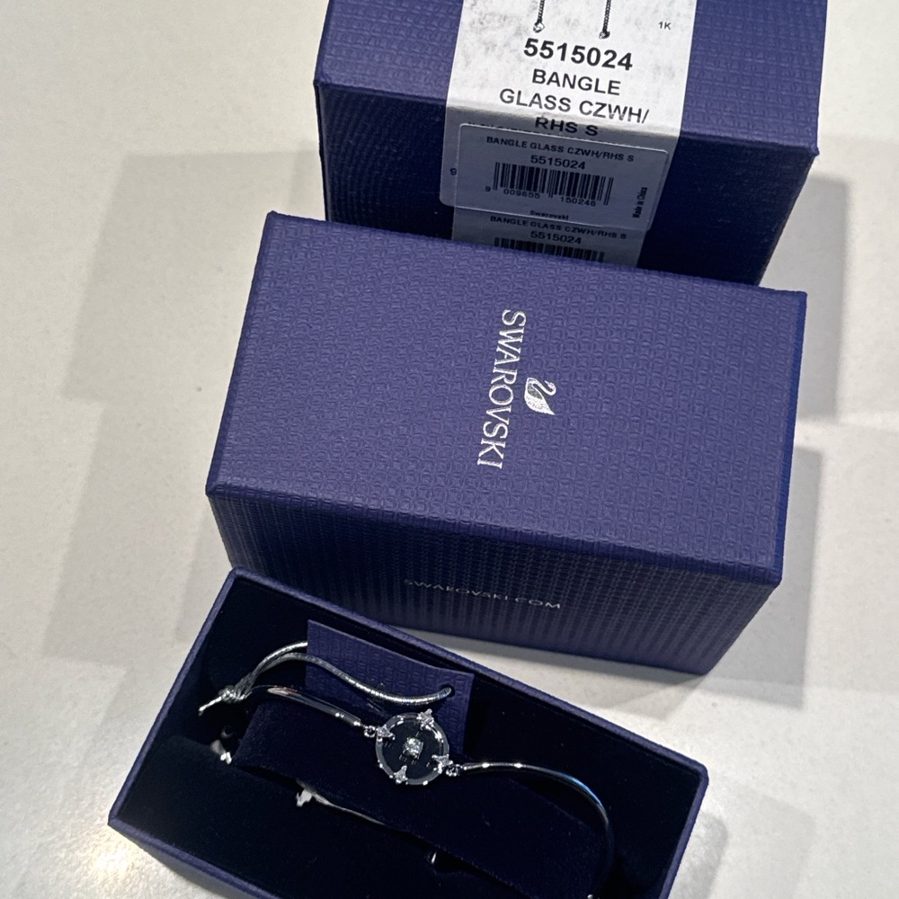 Swarovski Silver Bangle with Dark Blue Crystal
